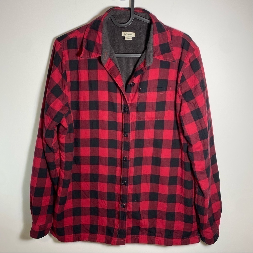 LL Bean Womens Fleece Lined Flannel Shirt Jacket Size xs